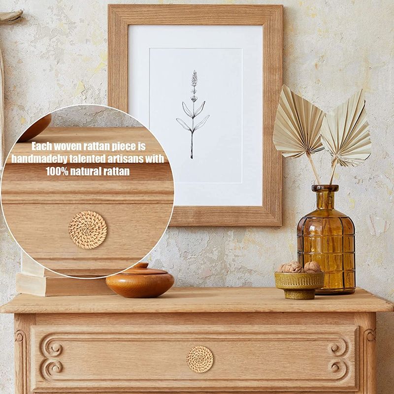 Jaune - Lvent De Commode En Rotin Boho, Ronds En Bois, Tiss... - 7