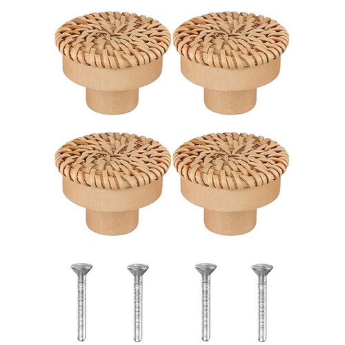 Jaune-4 - Lèvent De Commode En Rotin Boho, Ronds En Bois, Tissés À La Main Wunicef, Vis Pour Meubles, 2-10 Pièces