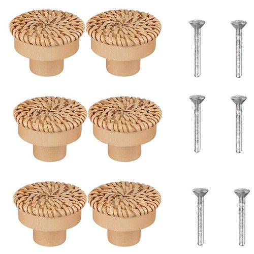 Jaune-6 - Lèvent De Commode En Rotin Boho, Ronds En Bois, Tissés À La Main Wunicef, Vis Pour Meubles, 2-10 Pièces