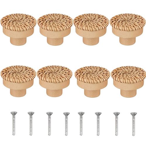 Jaune-8 - Lèvent De Commode En Rotin Boho, Ronds En Bois, Tissés À La Main Wunicef, Vis Pour Meubles, 2-10 Pièces