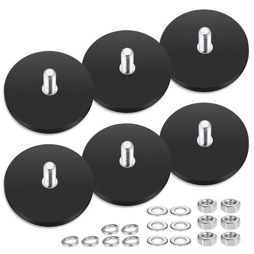 6Pcs Aimants En Nodyme, Aimants Ronds Enrobs De Caoutchouc Diamtre 43 Mm Avec Goujon Filet Externe M6 Et Ecrous, Adhsion Verticale Jusqu' 10 Kg, Pour Aautomobile, Lampes, Instruments