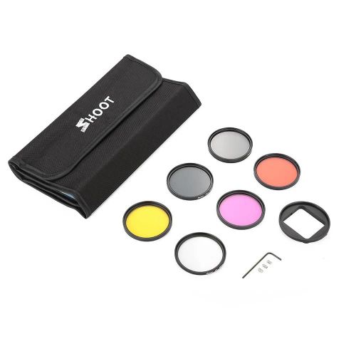 6pcs Shoot 52mm Cpl Uv Nd2 Ensemble De Filtres D'objectif Avec Capuchon De Bague D'adaptation Pour Gopro Hero 3 + / 4