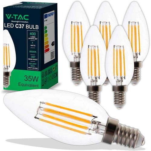 6x Ampoules Led Filament Bougie E14-4w (quivalent  35w) 400 Lumen-6400k Blanc Froid-Ouverture Du Faisceau Lumineux 180-Ampoule Efficacit Maximale Et conomie D'nergie
