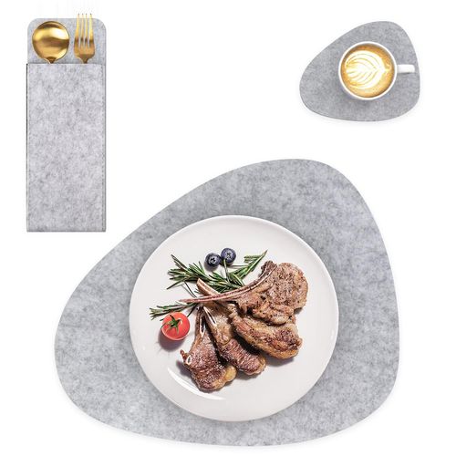 6x Sets De Table Feutre Gris Sets De Table Dessous De Verre Pochette  Couverts