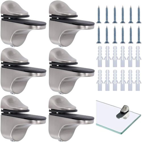 6x Support D'tagre En Verre En Alliage De Zinc Pince En Verre Rglable Supports Mural D'tagre Verre Pince En Verre  Fixation Murale Support De Tablette En Verre (Bouche De Canard)