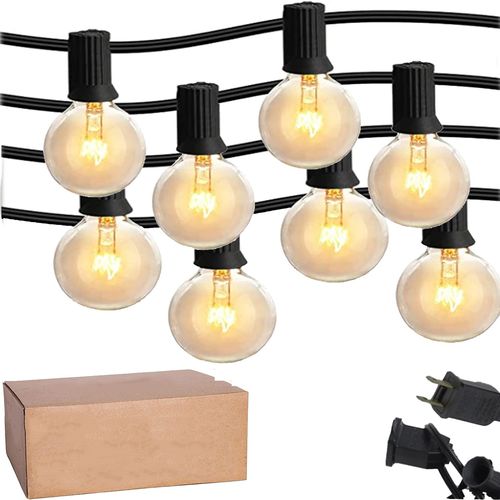 7.6m 25 Pack G40 Incandescent String Light 2 Spare Bulbs, tanchit Ip45, Pour Guirlande Lumineuse 0,6 W 220-240v E12, Blanc Chaud 2500-2700k,Pour Jardin Extrieur