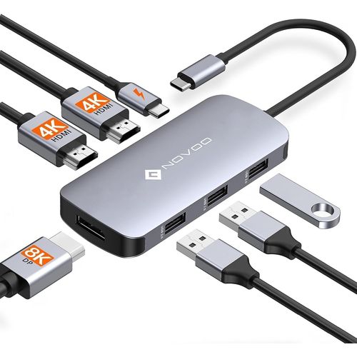 7-en-1 Docking Station Double Moniteur,Hub UBS C vers 2 HDMI 4K,Displayport 8K,100W PD,USB x 3,Triple Affichage Station d'accueil pour Dell,HP,Lenovo,ASUS,Microsoft.[W968]