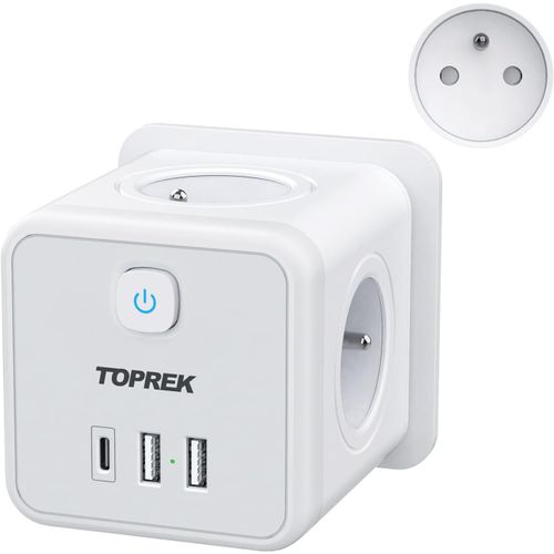 7 In 1 Wall Power Strip - 4 French Sockets 4000w With Usb C (20w Pd3.0) & 2 Usb A - Wall Charger With Switch - Multiple Socket For Living Room, Office, Bedroom - Grey