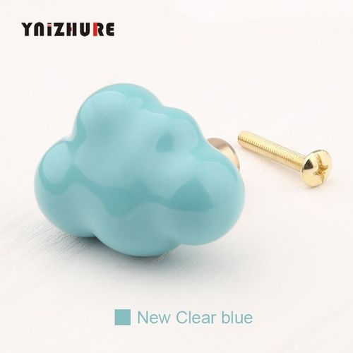 Nouveau Bleu Clair - Poignées De Meuble En Céramique Pour Chambre D'enfant, Boutons De Meuble, Nuage, Poignée En Laiton, Style Créatif, Pour Commode, Tiroir, Garde-Robe, Porte