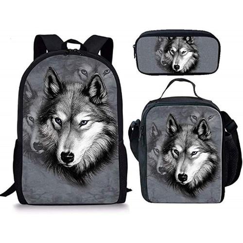 Sac d'¿¿cole pour homme motif loup gris