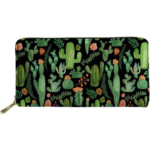 chalqin Mesdames Longue Bourse en Cuir Argent comptant Cactus Portefeuille pour Femmes Filles Mode Pinces ¿¿ Billets Pochette Sac de t¿¿l¿¿phone avec Poche ¿¿ Monnaie 4 Fentes pour Cartes