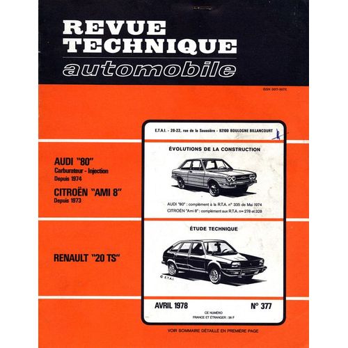 Revue Technique Automobile  N° 377 : Renault 20 Ts