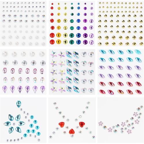 Gemmes De Visage, 9pcs Strass Autocollant Visage, Tatouage De Bijoux De Visage De Sir¿¿Ne De Strass, Tatouage Temporaire Strass Pour Diy Artisanat Nail Body Maquillage D¿¿Coration 