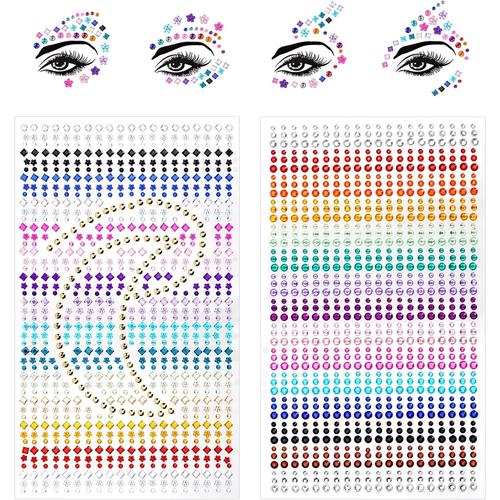 Strass Autocollant Gemmes De Visage, 1755pcs Strass Autocollant Visage, Tatouage Temporaire Strass Visage Pour Diy Artisanat Nail Body Maquillage D¿¿Coration, 3mm, 4mm, 5mm 