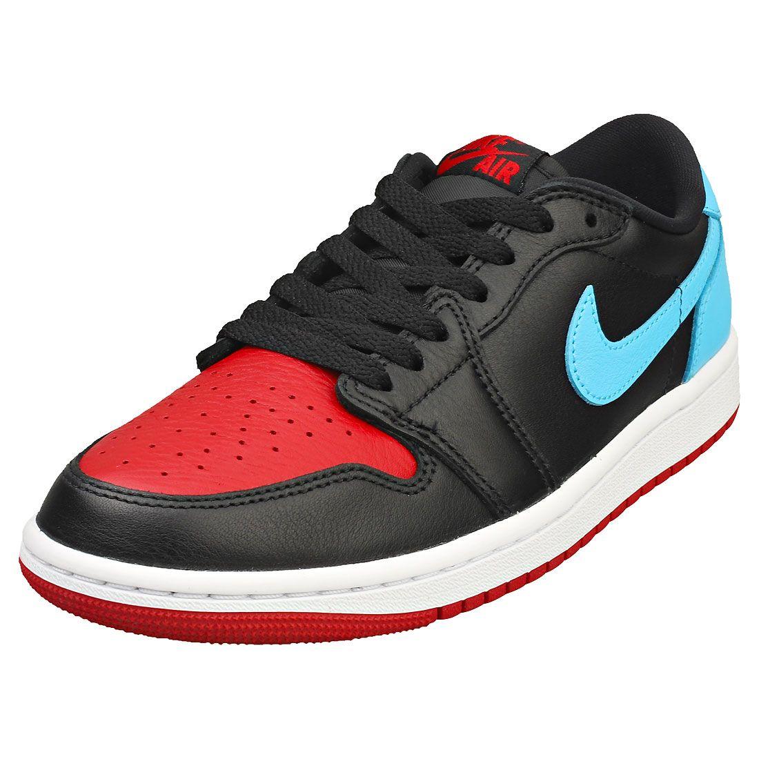 Nike Air Jordan 1 Retro Low Og Baskets en Cuir Noir Bleu Rouge pour Femmes Rakuten