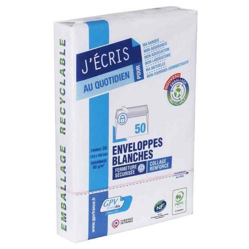 Gpv Pack 50 Enveloppes Dl 110 X 220 Mm 80g Fermetue Sécurisée Blanc