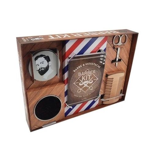 Coffret Barber Kit - Barbe & Moustache, Pour Une Taille Au Poil - Le Livre Avec 1 Brosse À Barbe Ronde, 1 Boîte Pour Ranger La Brosse, Des Ciseaux De Barbier, 1 Peigne À Barbe