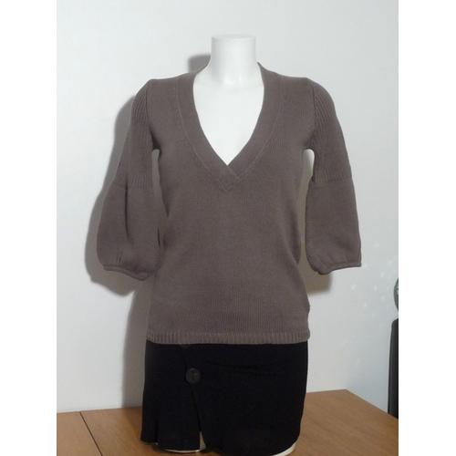 Pull En 100% Coton Marron Taupe Aves Ses Manches 3/4- Taille 34/36- 3 Suisses
