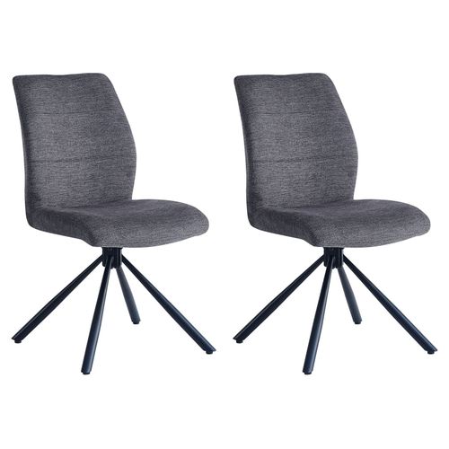 Lot De 2 Chaises De Salle À Manger Taurus En Tissu Gris Avec Assise Rembourrée Et Rotative À 360° Et Pieds En Métal