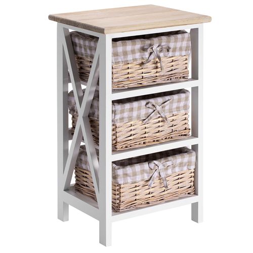 Table De Chevet Perugia Table De Nuit 3 Paniers En Bois De Paulownia Style Shabby Chic Vintage Rustique Campagnard Blanc Et Brun