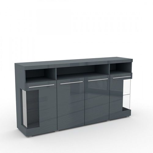 Buffet Xl 180cm Avec 4 Portes Couleur Gris Brillant Collection Bombay