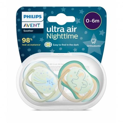 Lot De 2 Sucettes Ultra Air Nuit 0-6 Mois Phosphorescent