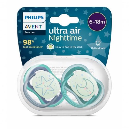 Lot De 2 Sucettes Ultra Air Nuit 6-18 Mois Phosphorescent Scf376/07
