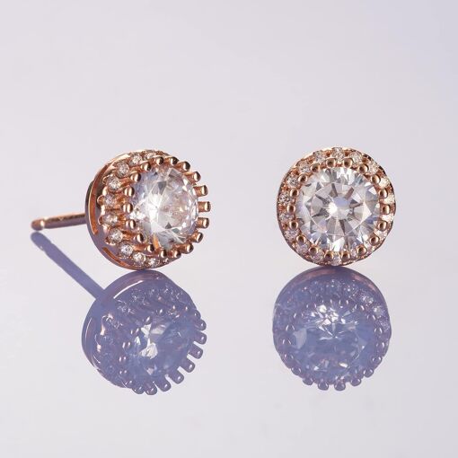 Petites Boucles D'oreilles Halo Pour Femme, Boucles D'oreilles Femme Avec Des Pierres Blanches Ou De Couleur, Boucles D'oreilles En Entourage Avec Écrin Cdeau[Bou9241719]
