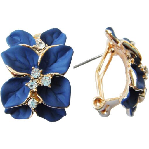 Plaqué Or 18 K Cristal Émail Feuilles Fleur Omega Boucles D'oreilles[Bou9242140]