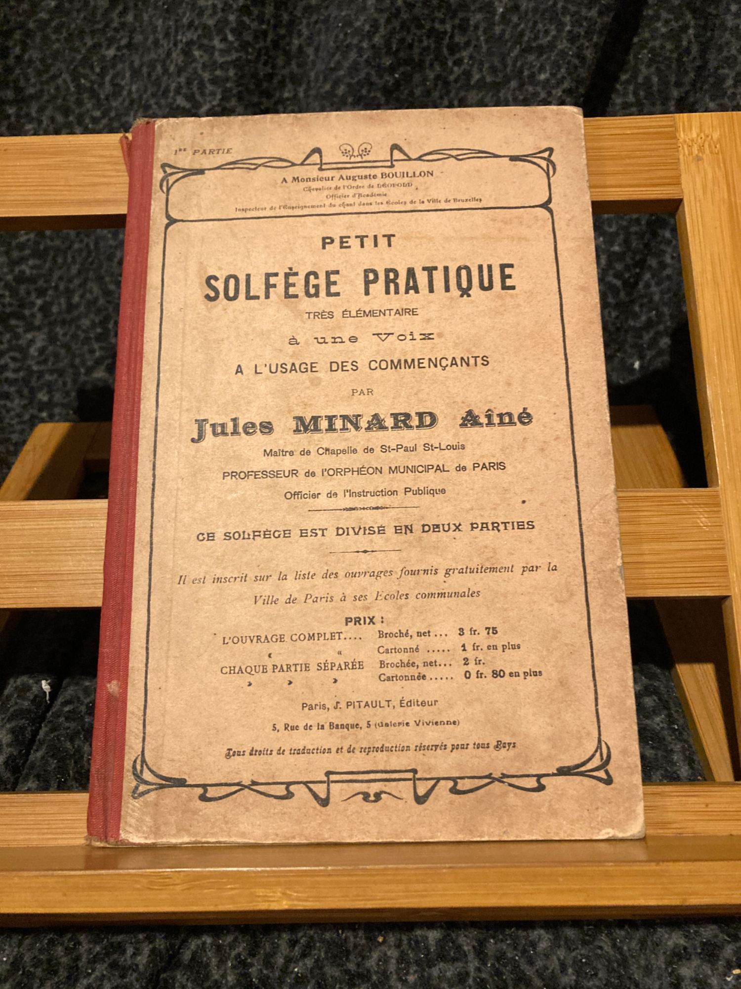 Jules Minard Ainé Petit Solfège Pratique A Une Voix J. Pitault 1re Partie