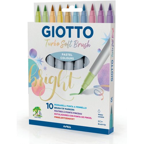 Giotto Turbo Soft Brush, Lot De 10 Marqueurs À Pointe De Pinceau Soluble À L'eau, Couleurs Pastel Assorties,