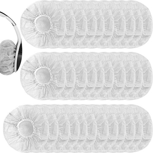 100 Pièces Housses de Casque Non Tissées Extensibles, Jetables, Couvre-Ecouteurs Protecteurs pour Résistant à La Poussière et à La Sueur, 11 CM - Blanc