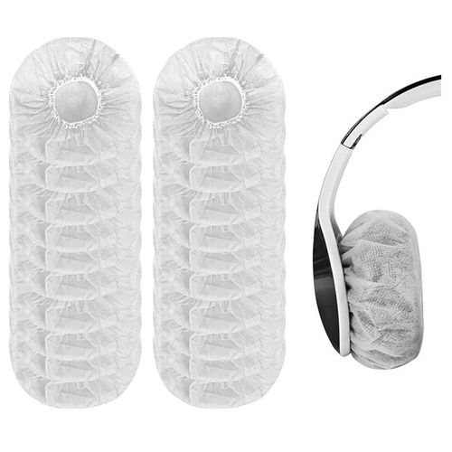 100 Pièces Housses de Casque Non Tissées Extensibles, Couvre Oreillettes, Anti-poussière, Anti-Transpiration, Respirant, pour Les écouteurs de 8,5 à 10 cm - Blanc