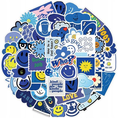 200 Autocollants Smiley Bleus Pour T¿¿L¿¿Phone Ipa,Aesthetic Couleurs Stickers, Imperm¿¿Able Vinyle Autocollant Pour Telephone Ordinateur Portable Macbook Scrapbooking