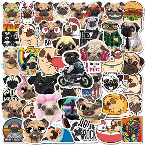 Autocollants Kawaii En Acier Inoxydable, 200 Pi¿¿Ces, Chien Carlin,Aesthetic Couleurs Stickers, Imperm¿¿Able Vinyle Autocollant Pour Telephone Ordinateur Portable Macbook Scrapbooking