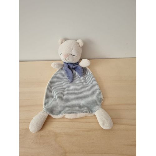 Doudou Ours Dormeur Blanc Bleu Agneau H&m