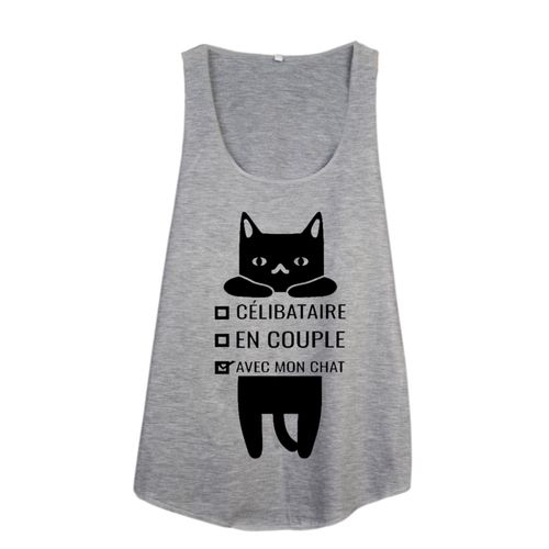 Debardeur Femme Imprimé Célibataire En Couple Avec Mon Chat