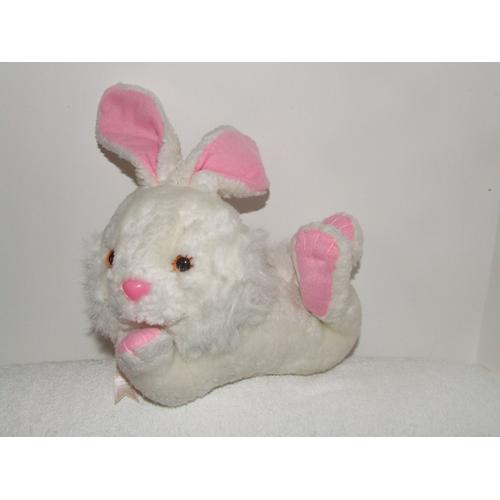 Lapin Gipsy Blanc Rose Allongé Couché 24 Cm