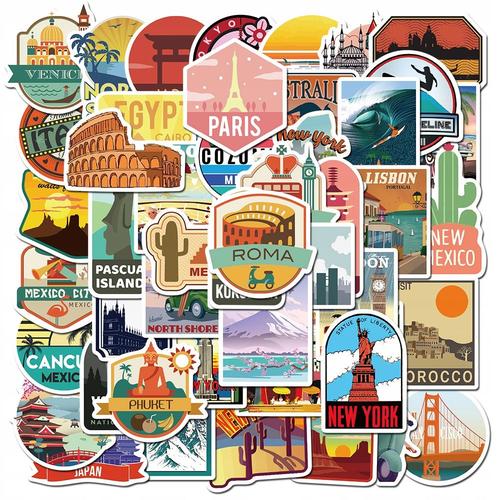 Graf De Voyageur De Paysage De Ville De Dessin Anim¿¿, 200 Pi¿¿Ces,Aesthetic Couleurs Stickers, Imperm¿¿Able Vinyle Autocollant Pour Telephone Ordinateur Portable Macbook Scrapbooking