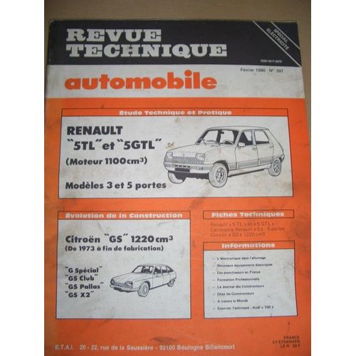 Revue Technique Automobile  N° 397 : Renault 5tl-5gtl-5société (Moteur 1100cm3)