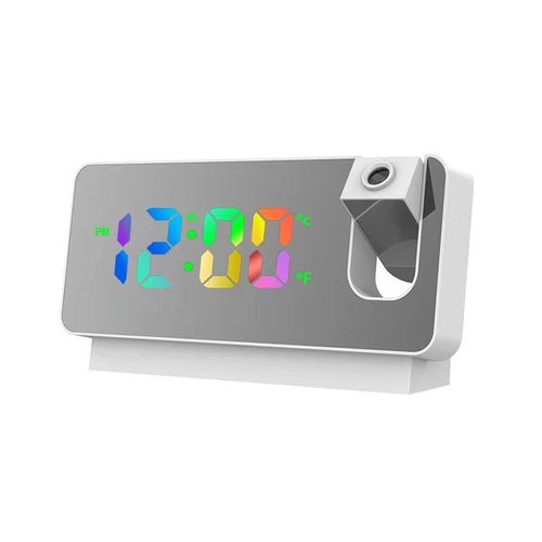 Blanc avec lumière colorée intelligent numérique LED Projection réveil temps température projecteur USB
