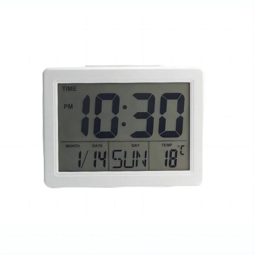 Réveil numérique LCD Date/Temp Rétroéclairage bleu 12/24 heures Assorti (blanc)