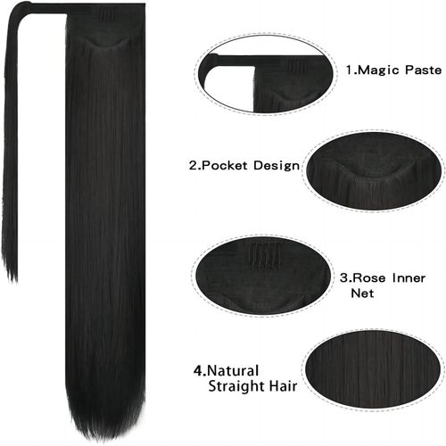 Postiche Queue De Cheval Extension De Cheveux Raides 55 Cm Avec Fermeture De Bande Enveloppante (Noir Naturel) 