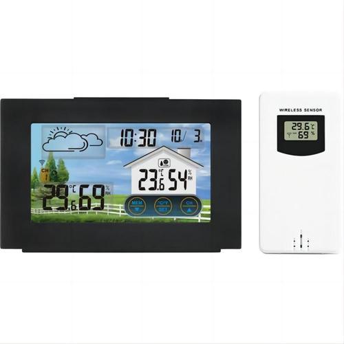 Station météo numérique avec capteur extérieur, réveil sans fil, écran LCD couleur, port de chargement USB, réveil, prévisions météorologiques, température, baromètre, moniteur d'humidité