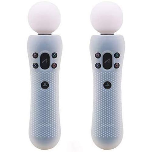 Lot De 2 Coques De Protection Antid¿¿Rapantes En Caoutchouc De Silicone Pour Manette De Playstation Ps4 Vr Move Ps Move Motion Blanc