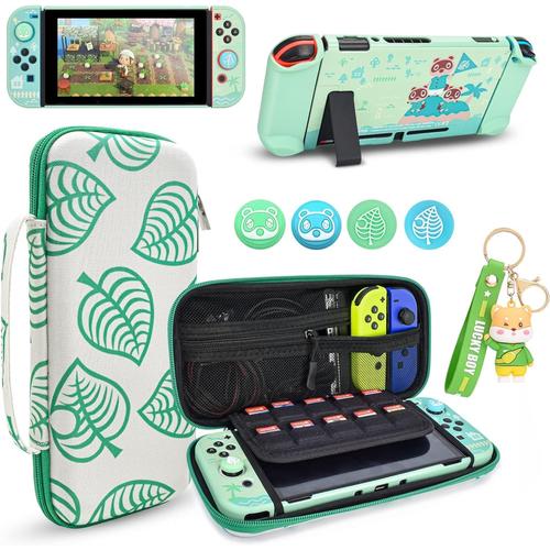 Housse De Transport Pour Accessoires Switch Bundle For Switch Console With Dockable Hard Cover Animal Crossing Shell And Thumb Grip Caps-Vert