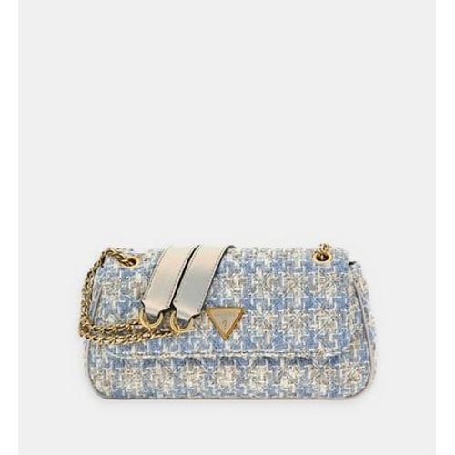 Guess - Sac besace Giully effet tweed - Blanc