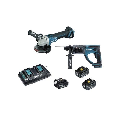 Ensemble de 2 machines MAKITA LOT0151 18V LXT 5.0Ah - Meuleuse DGA504 - Perfo-burineur DHR202