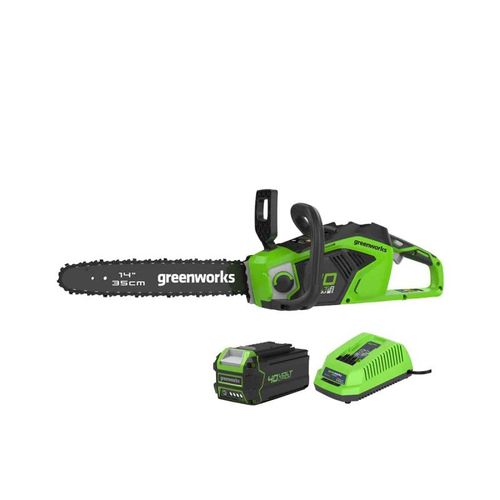 Tronçonneuse Brushless 35cm 40V GREENWORKS - Batterie 4.0 Ah - Chargeur - GD40CS15K4
