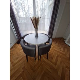 Table Ronde Effet Mabre Avec 4 Chaises